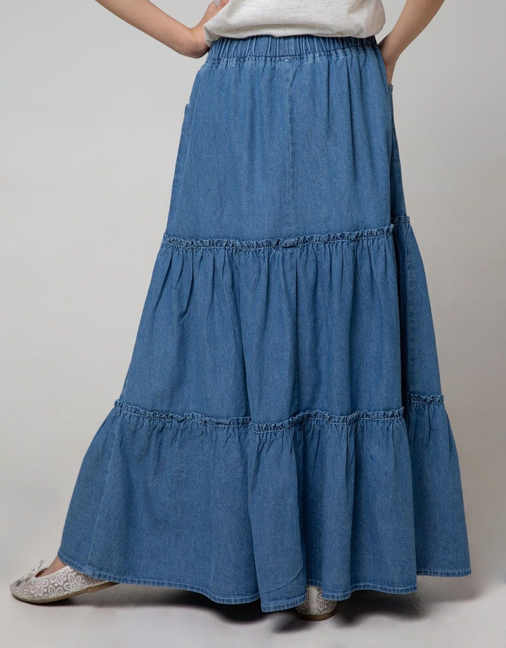 Nevada Kids Maxi Skirt Denim Polos 3 Tingkat