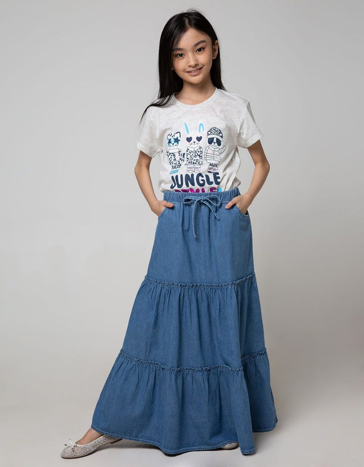 Nevada Kids Maxi Skirt Denim Polos 3 Tingkat