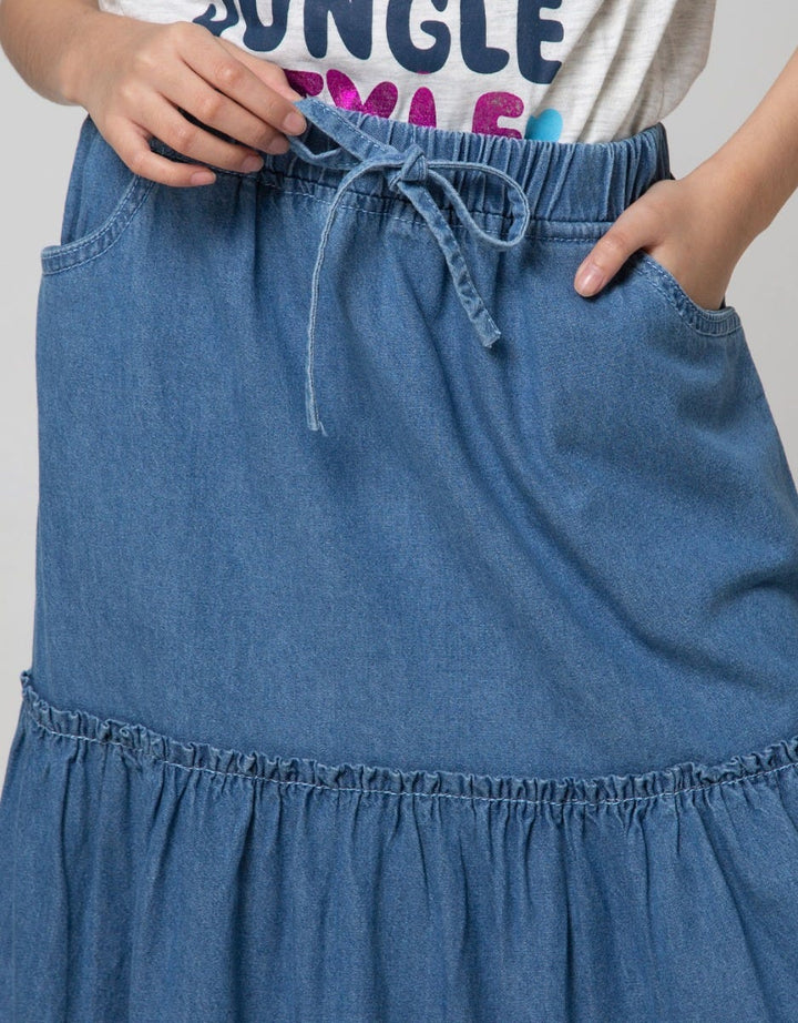 Nevada Kids Maxi Skirt Denim Polos 3 Tingkat