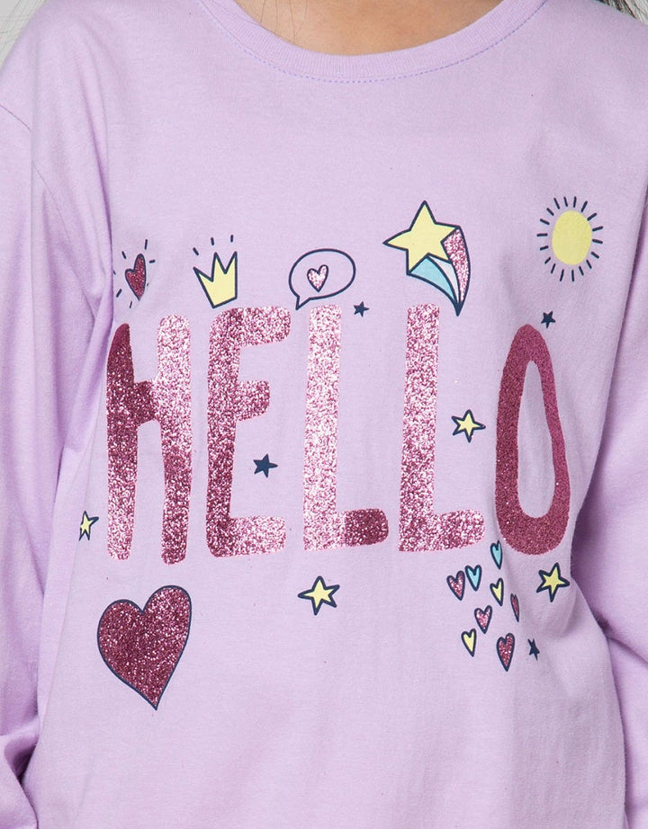 Nevada Kids Long Sleeve T-Shirt Hello Glitter Pink