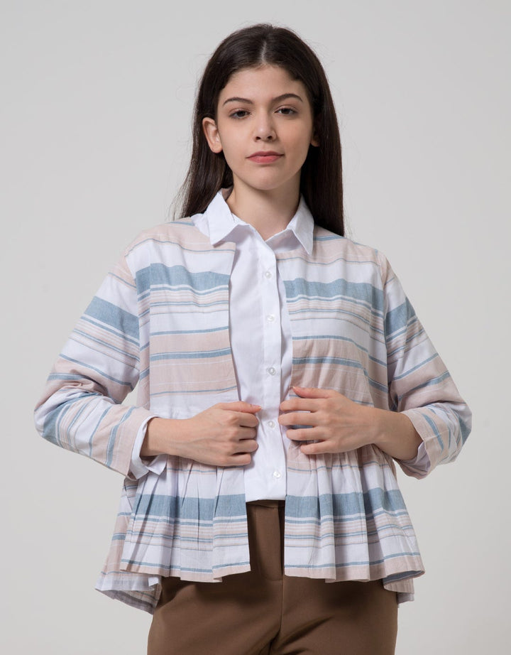 Nevada Long Sleeve Blouse Vest Stripe With Combi At Waist