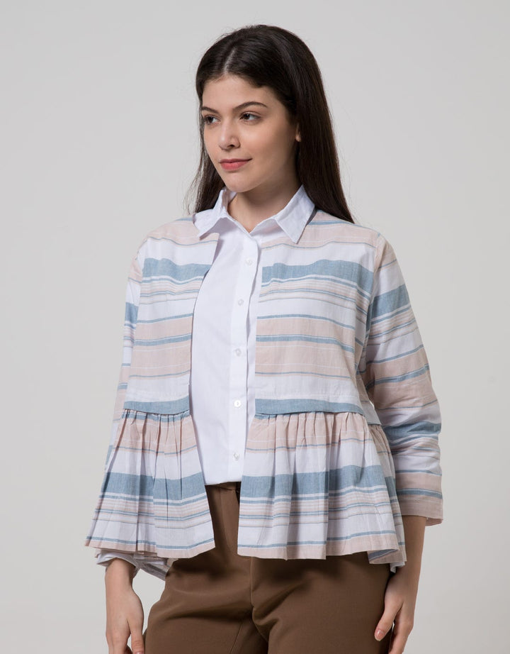 Nevada Long Sleeve Blouse Vest Stripe With Combi At Waist