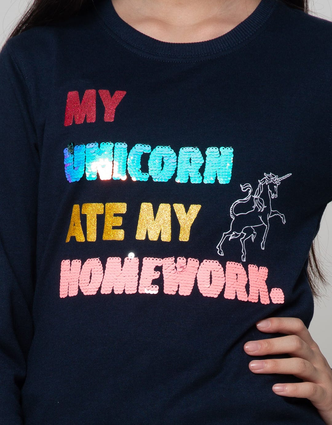Nevada Kids Sweatshirt With Unicorn Sequins Ate My Homework