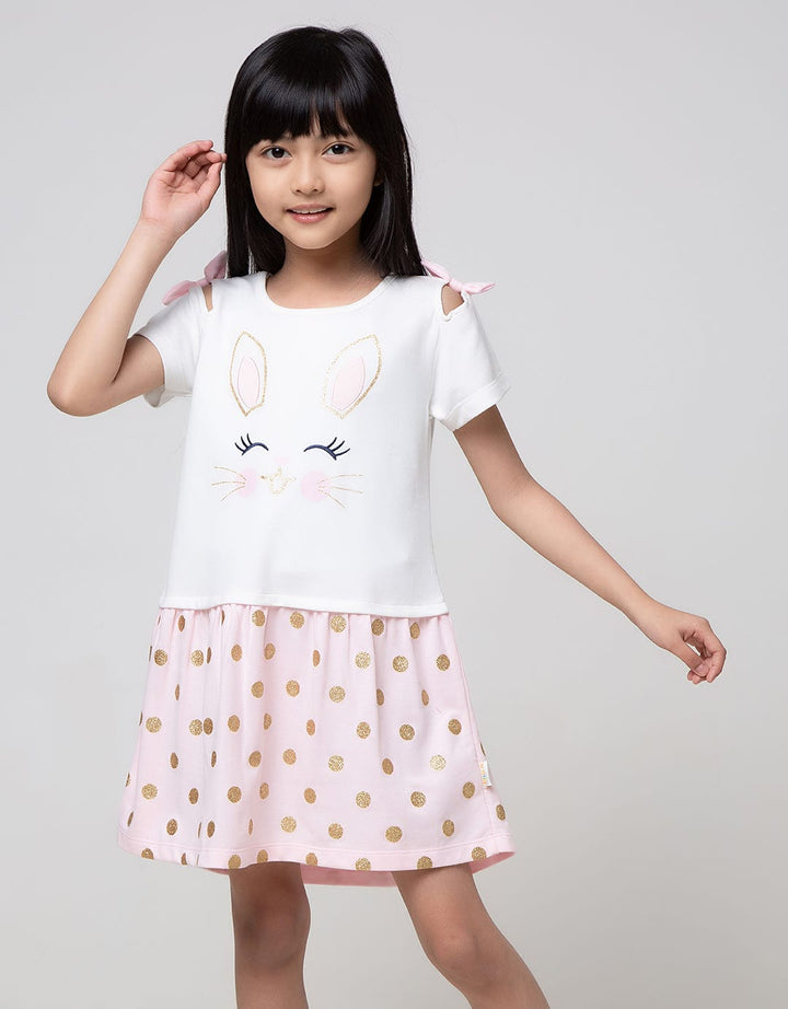 Little M Short Sleeve Midi Dress Bunny Lengan Pita