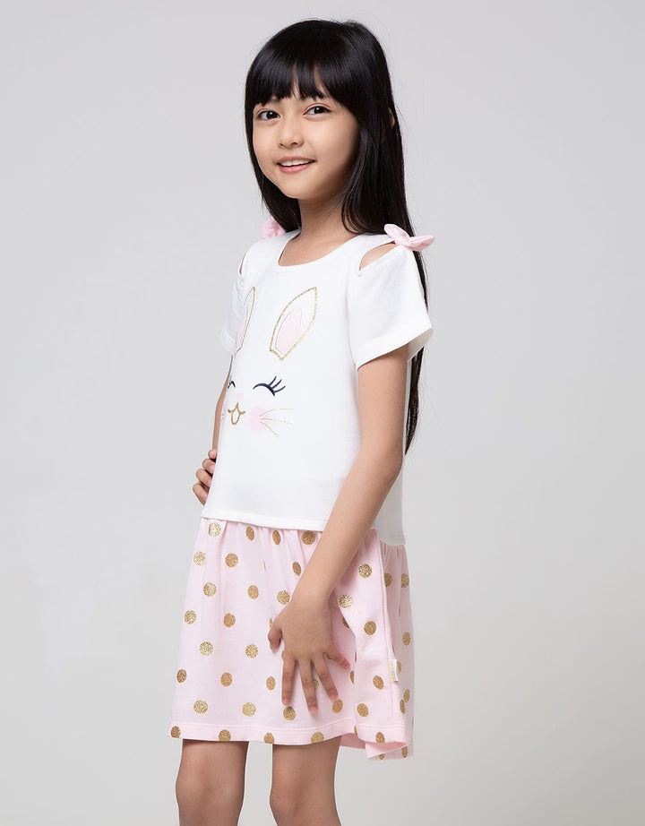 Little M Short Sleeve Midi Dress Bunny Lengan Pita