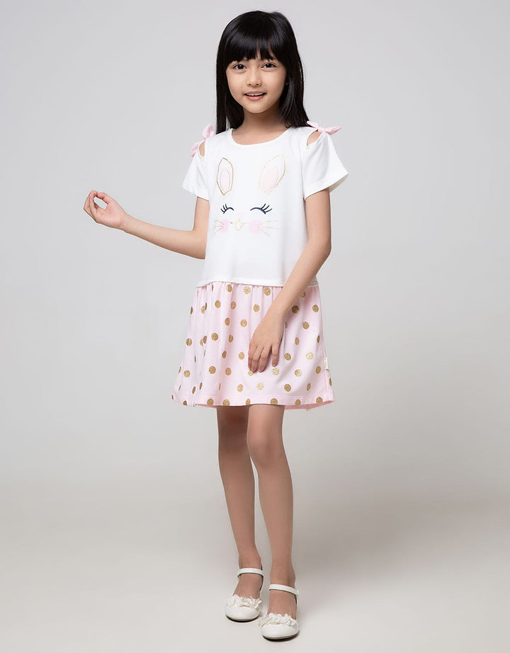 Little M Short Sleeve Midi Dress Bunny Lengan Pita