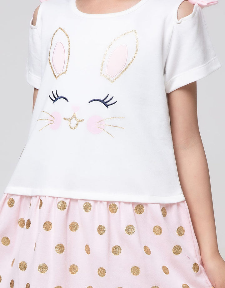 Little M Short Sleeve Midi Dress Bunny Lengan Pita