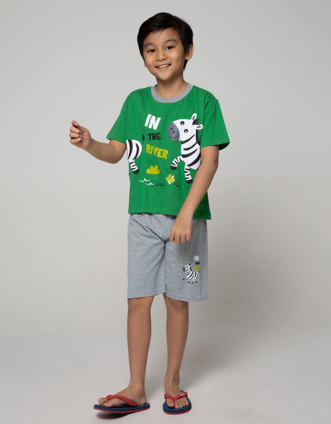 Little M Top-Bottom-Set Connected Animal T-Shirt