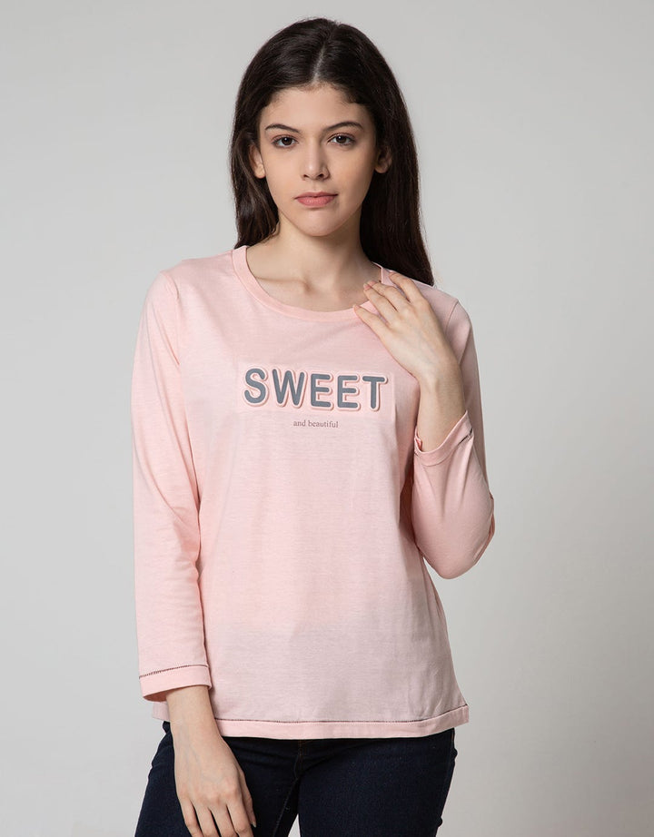 T Zone Long Sleeve T-Shirt Wording Regular Girly