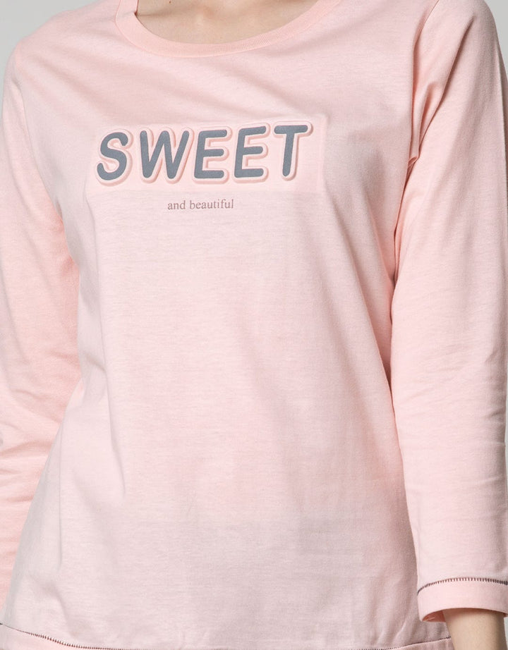 T Zone Long Sleeve T-Shirt Wording Regular Girly