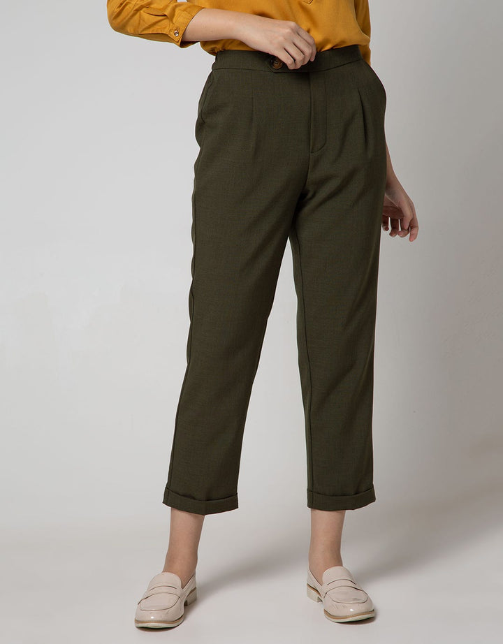 Connexion Formal Long Pants Crop With Horn Button Waist Band 