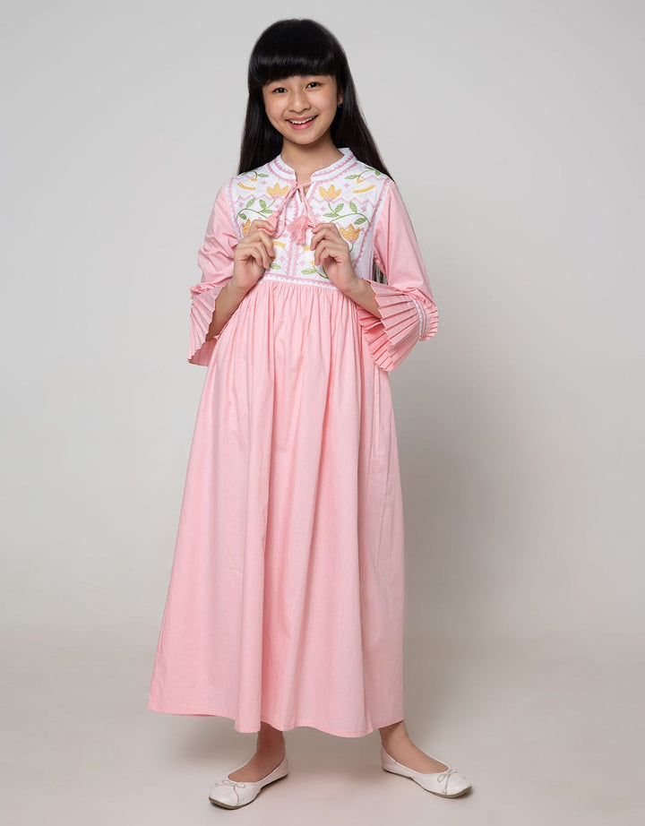 Kidz Too Long Sleeve Maxi Dress Bamus Chest Folded Embroidered