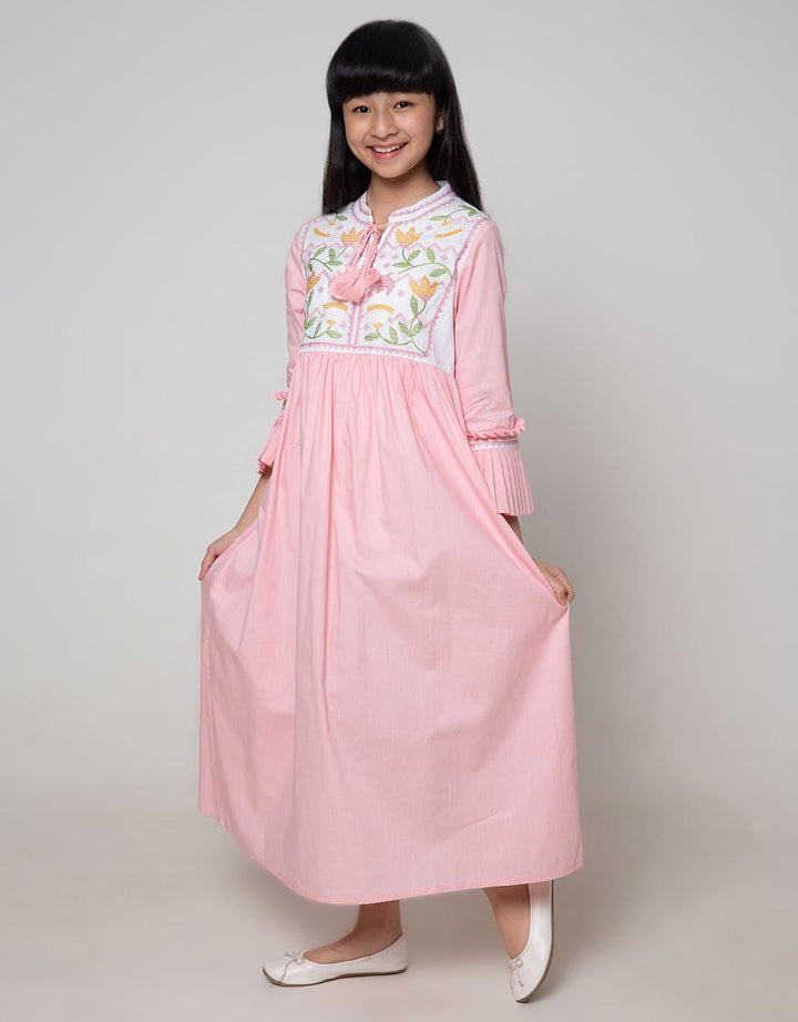 Kidz Too Long Sleeve Maxi Dress Bamus Chest Folded Embroidered