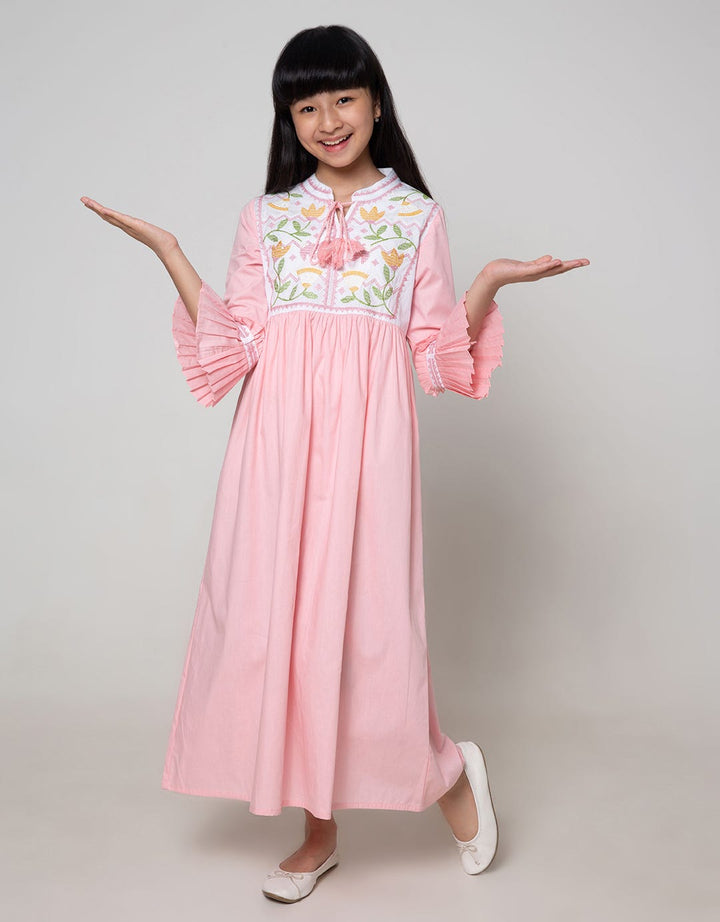 Kidz Too Long Sleeve Maxi Dress Bamus Chest Folded Embroidered