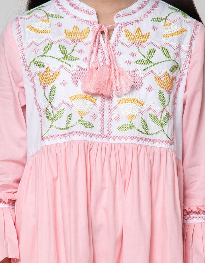 Kidz Too Long Sleeve Maxi Dress Bamus Chest Folded Embroidered