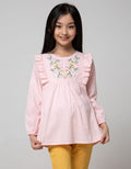 Aero Kids Long Sleeve Blouse Flower Embro Chest Ruffle