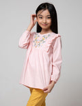 Aero Kids Long Sleeve Blouse Flower Embro Chest Ruffle