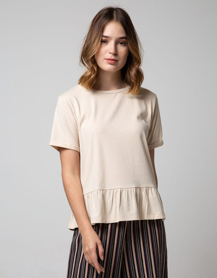 Connexion Short Sleeve Blouse Ruffle In Waist Bottom
