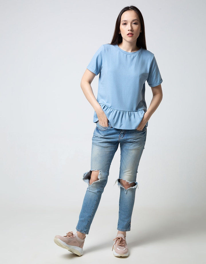 Connexion Short Sleeve Blouse Ruffle In Waist Bottom
