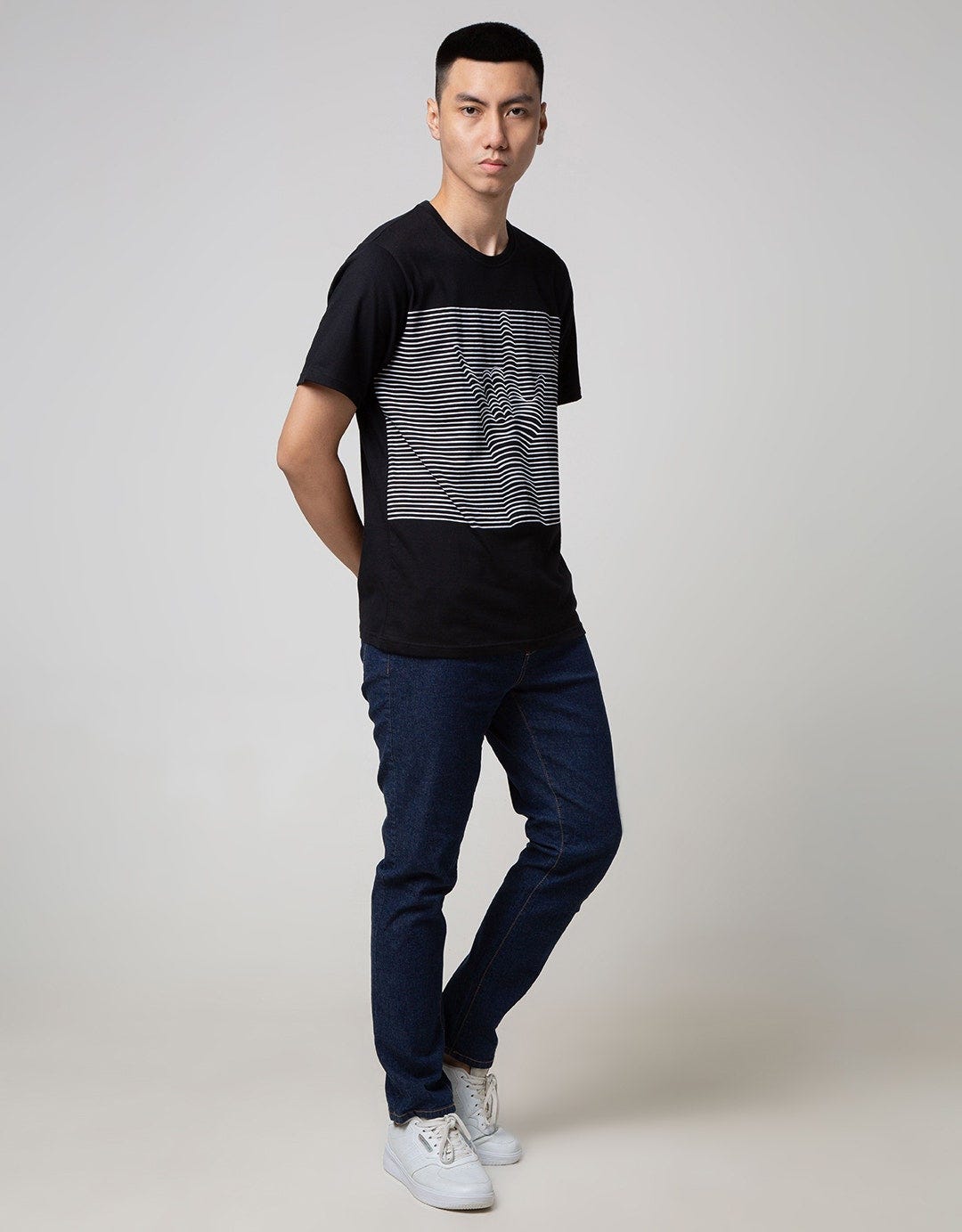 T Zone Short Sleeve T-Shirt Print Stripe 3D Line