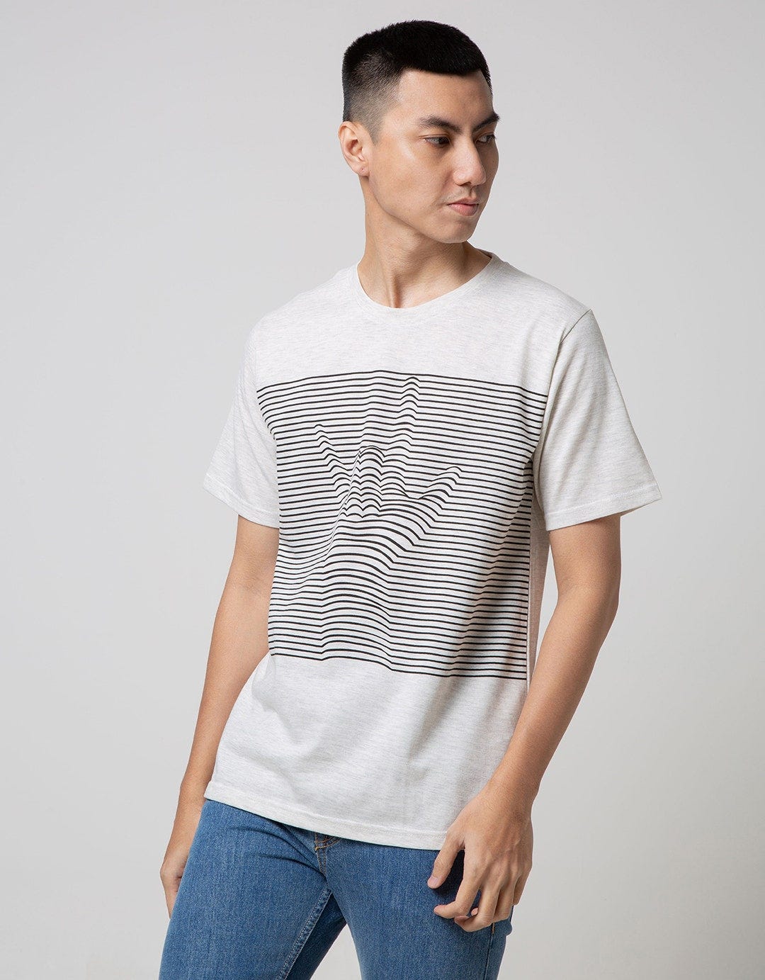 T Zone Short Sleeve T-Shirt Print Stripe 3D Line