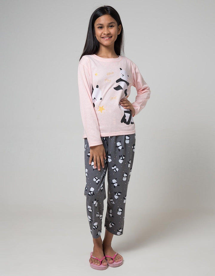 Kidz Too Top - Bottom Oblong Pajamas Set Long Sleeve Short Pants Panda