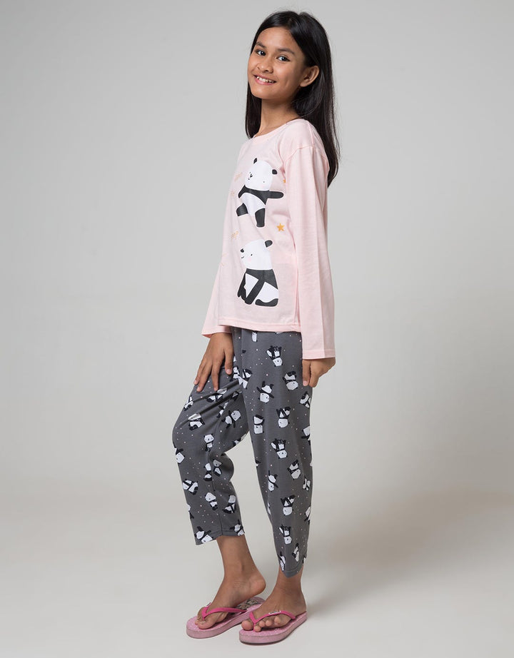 Kidz Too Top - Bottom Oblong Pajamas Set Long Sleeve Short Pants Panda