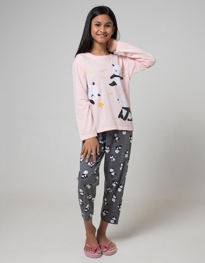 Kidz Too Top - Bottom Oblong Pajamas Set Long Sleeve Short Pants Panda