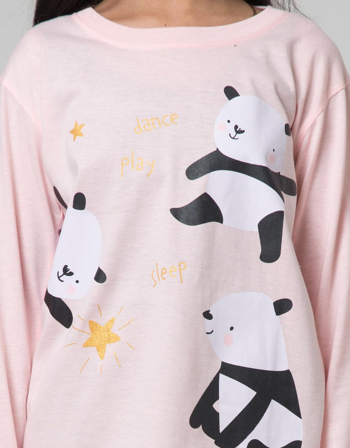 Kidz Too Top - Bottom Oblong Pajamas Set Long Sleeve Short Pants Panda