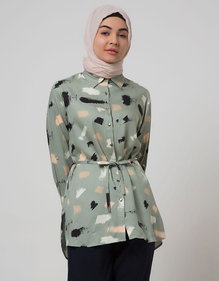 Annisa Woven Top Long Sleeve Shirt Abstract