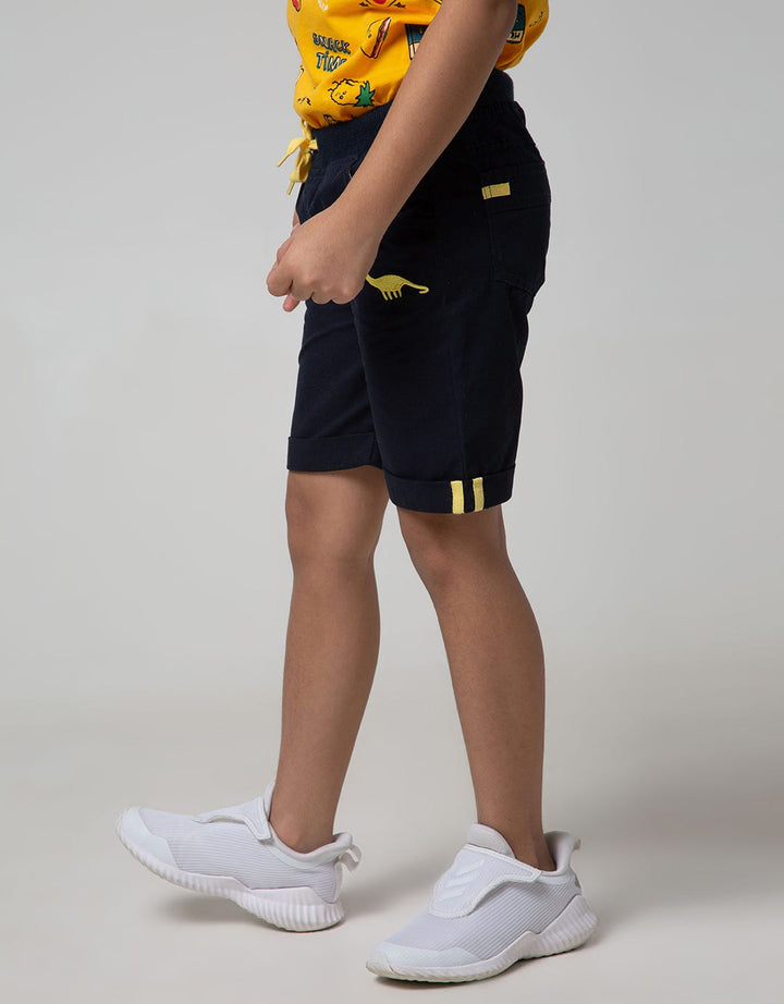 Little M Short Pants Woven Rib Bordir Dino Twilltape