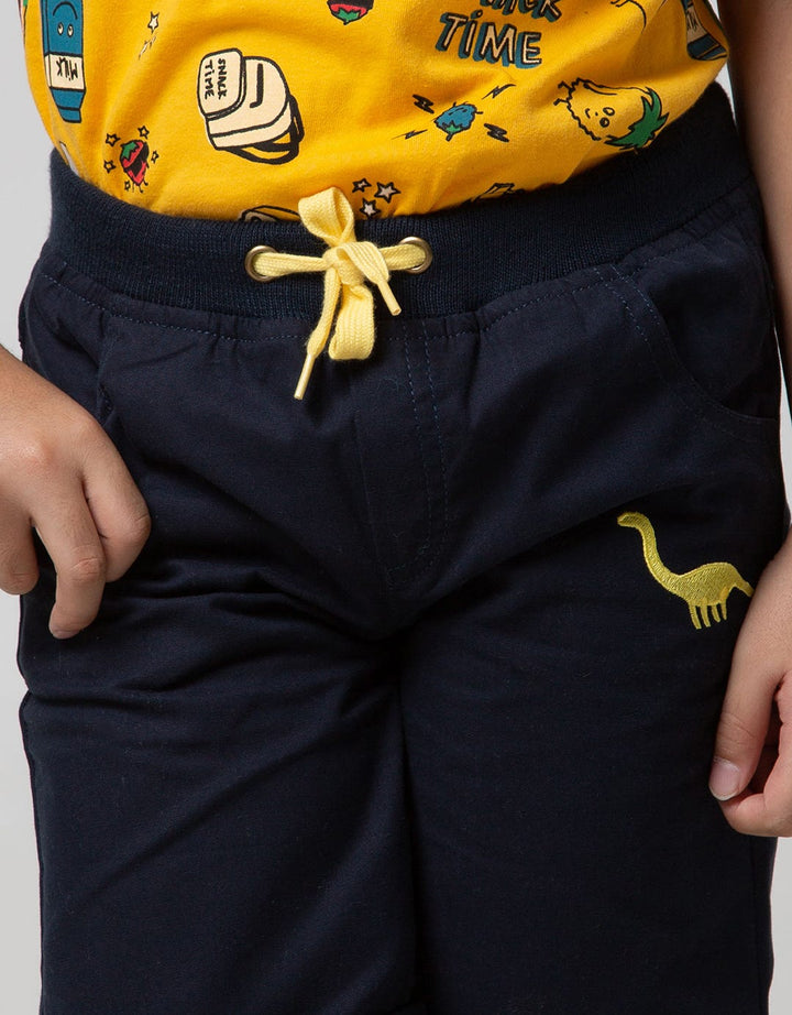 Little M Short Pants Woven Rib Bordir Dino Twilltape