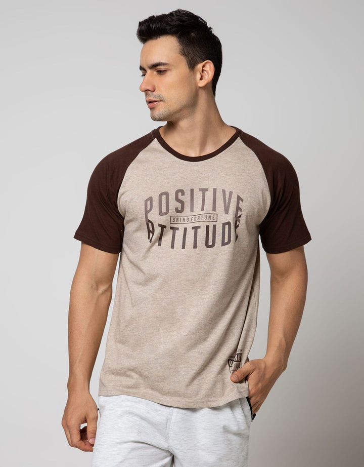 T Zone Short Sleeve Raglan T-Shirt Print Slogan - Positive Attitude