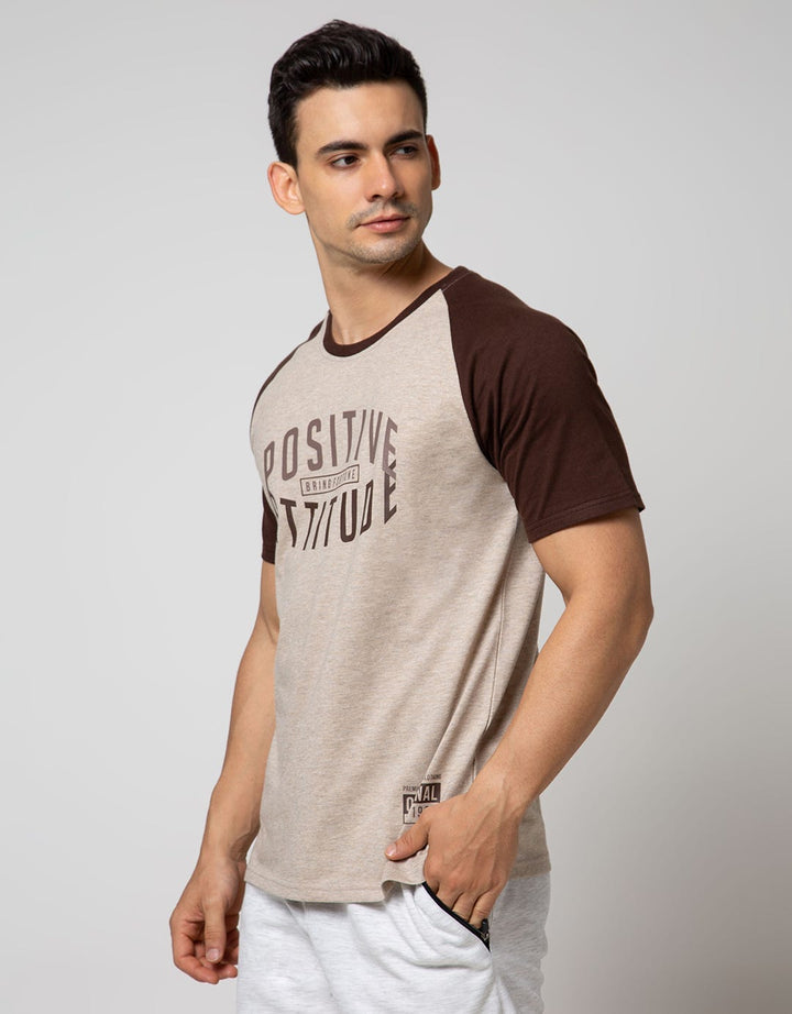 T Zone Short Sleeve Raglan T-Shirt Print Slogan - Positive Attitude