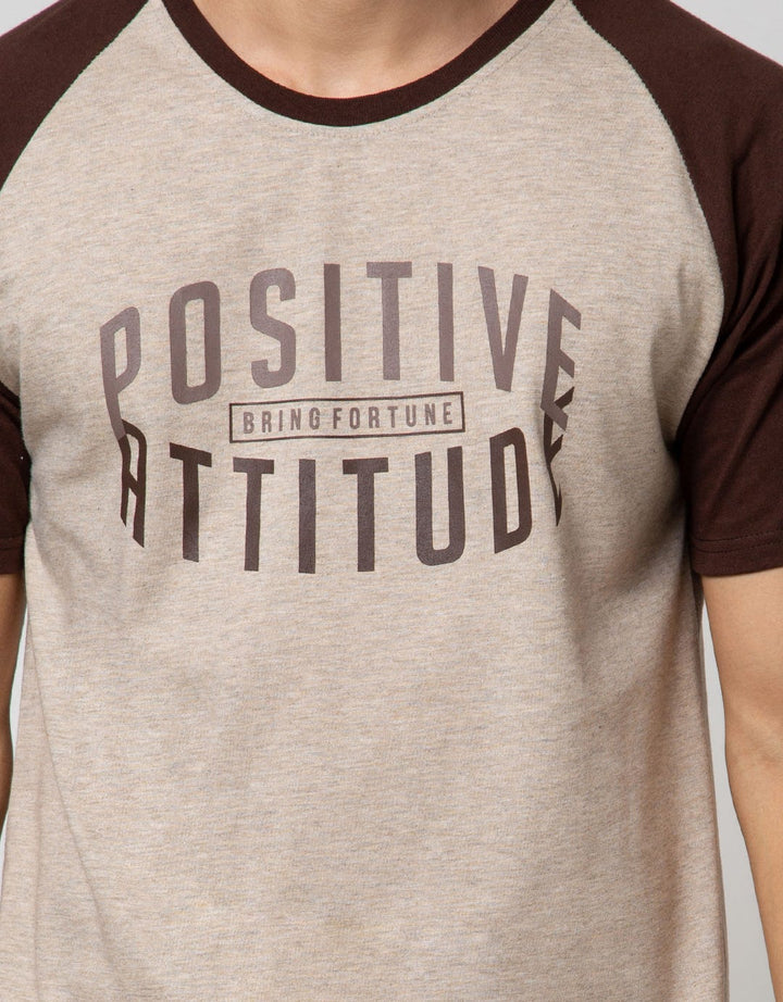 T Zone Short Sleeve Raglan T-Shirt Print Slogan - Positive Attitude