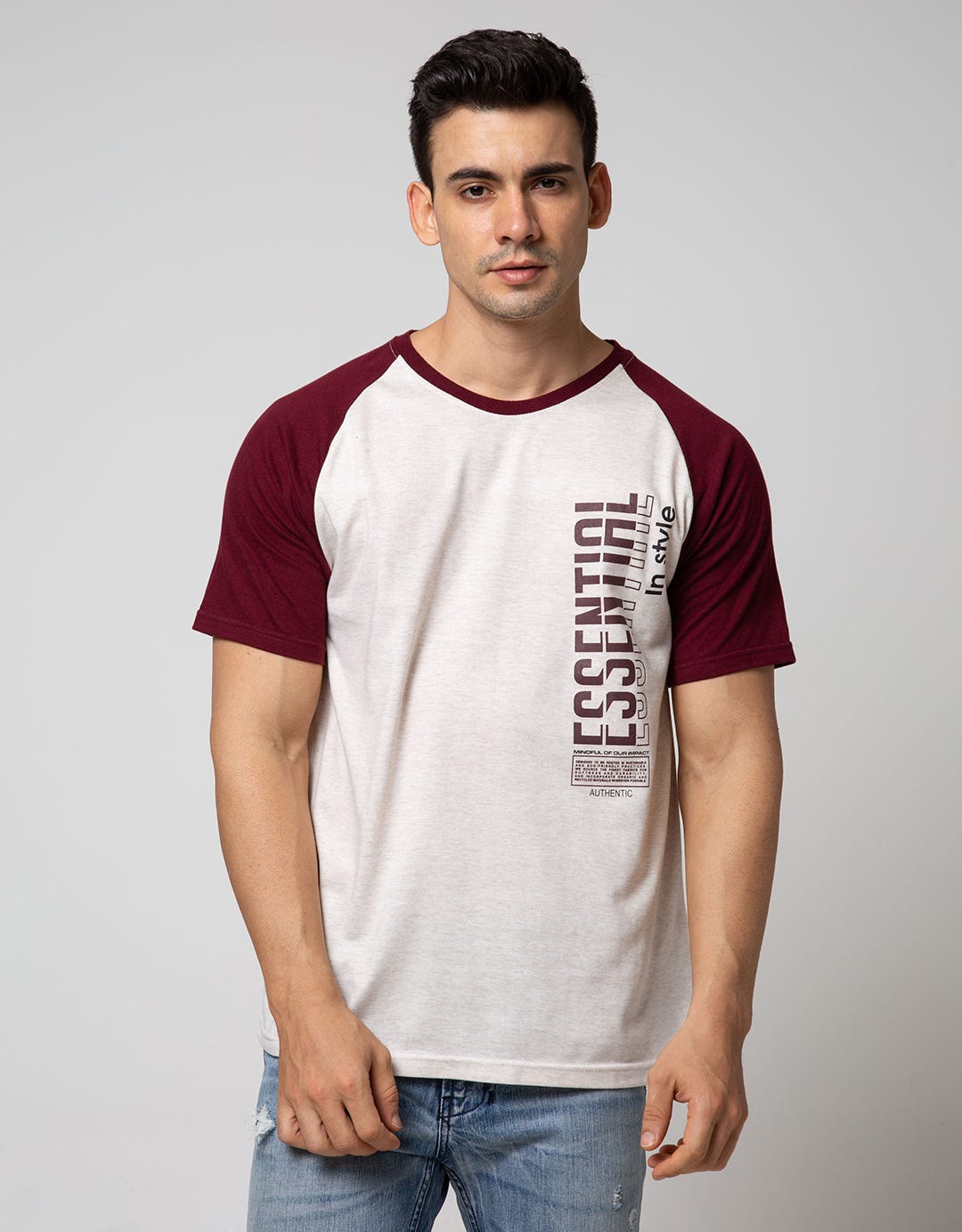 T Zone Short Sleeve Raglan T-Shirt Print Slogan - Essential