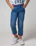Little M Denim Pants Rib Bordir Bintang Non Stretch Lipat
