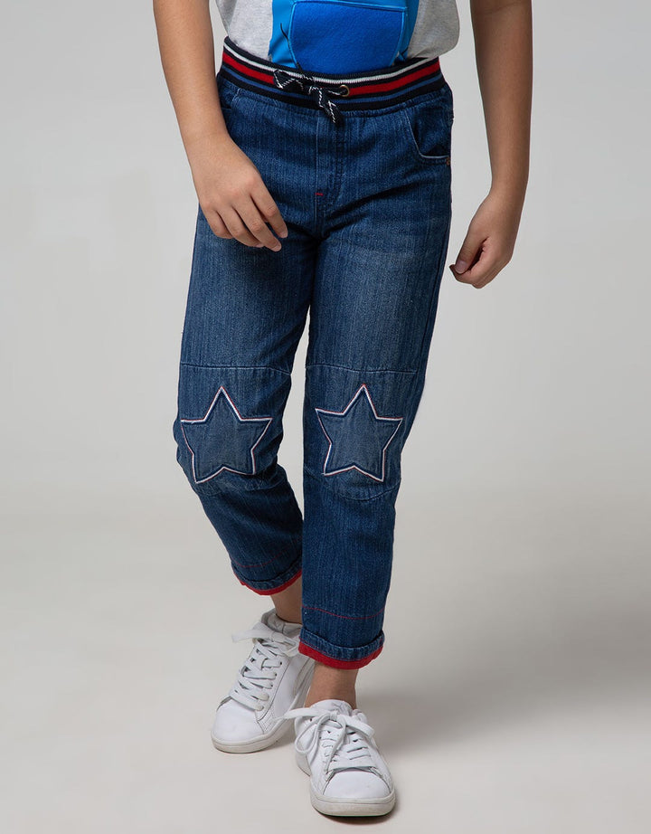 Little M Denim Pants Rib Bordir Bintang Non Stretch Lipat