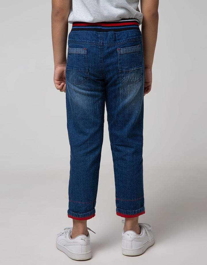 Little M Denim Pants Rib Bordir Bintang Non Stretch Lipat