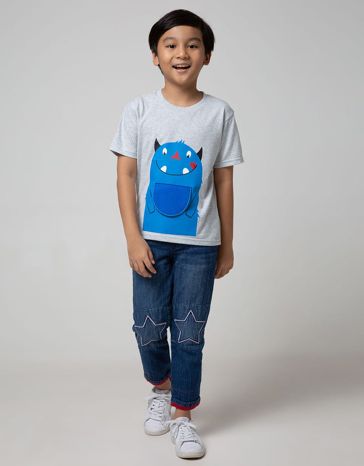 Little M Denim Pants Rib Bordir Bintang Non Stretch Lipat