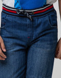 Little M Denim Pants Rib Bordir Bintang Non Stretch Lipat
