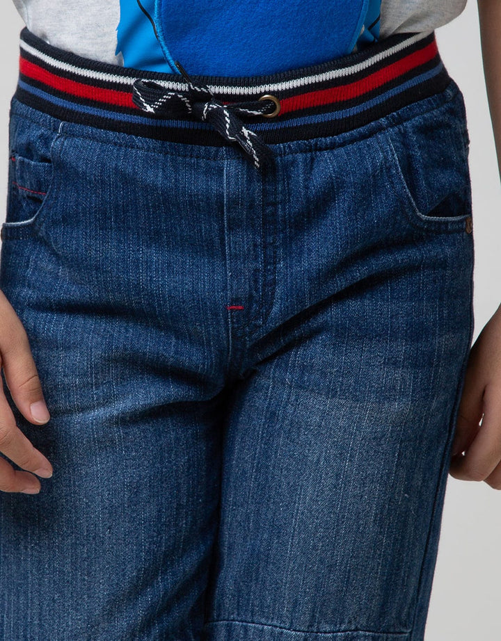 Little M Denim Pants Rib Bordir Bintang Non Stretch Lipat