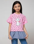 Disney Kids Short Sleeve T-Shirt Top Marie Combine Woven