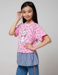 Disney Kids Short Sleeve T-Shirt Top Marie Combine Woven