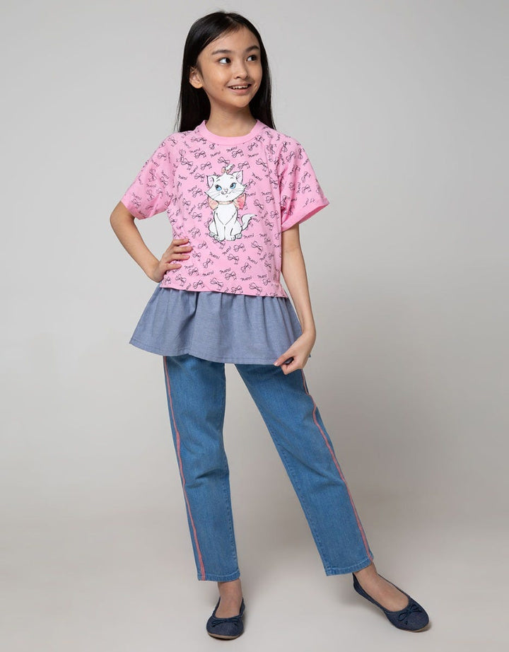 Disney Kids Short Sleeve T-Shirt Top Marie Combine Woven