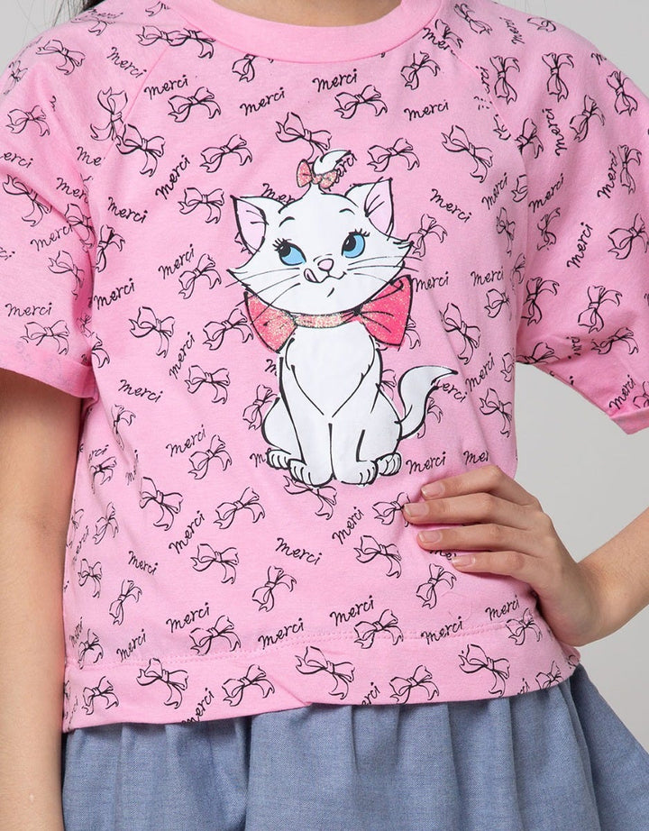 Disney Kids Short Sleeve T-Shirt Top Marie Combine Woven