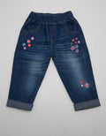 Pipiniko Denim Long Pants Embroidered Flowers