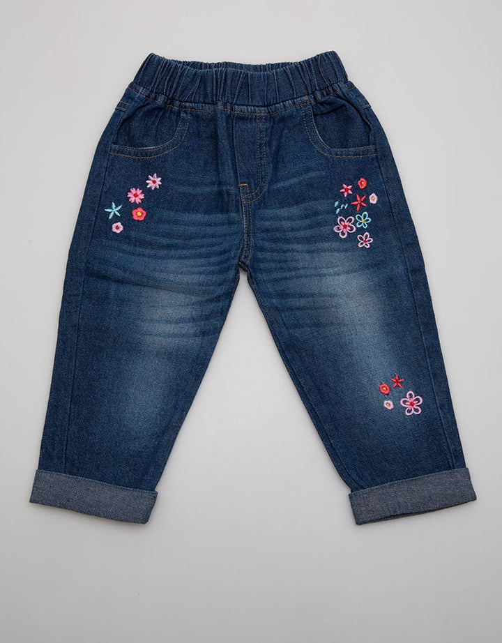 Pipiniko Denim Long Pants Embroidered Flowers
