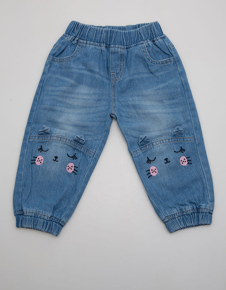 Pipiniko Denim Long Pants Embroidered Cat