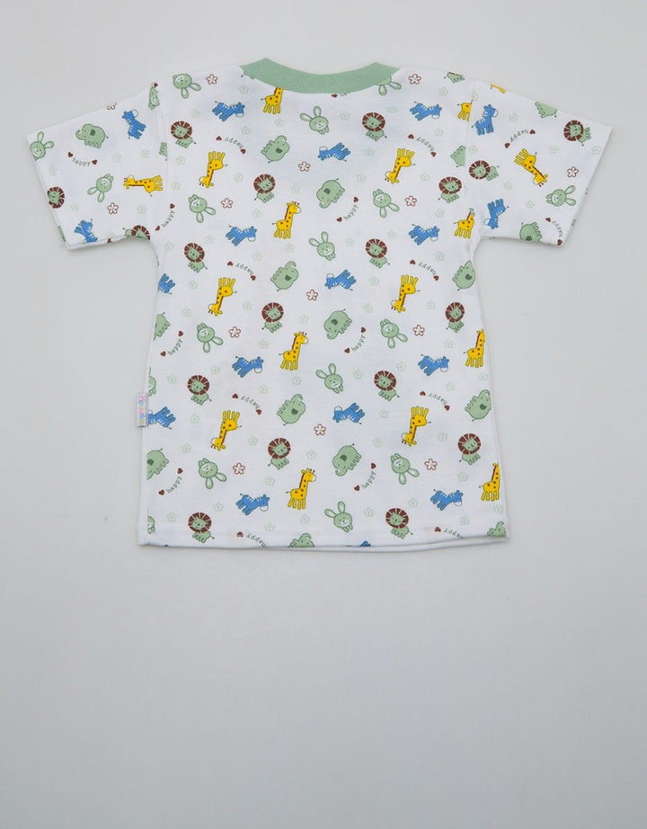 Pipiniko Short Sleeve T-Shirt with Happy Animal Screen Printing